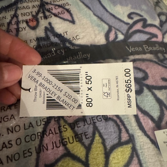 Vera Bradley Pastel Floral Throw Blanket-NWT-Large - Picture 2 of 4